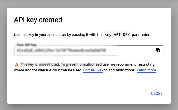 API key created